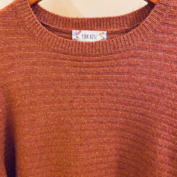 🪶3/$20 Super Soft! PINK ROSE Fuzzy Ribbed L/S Oversized Rust CrewNeck Sweater-S - Picture 3 of 16